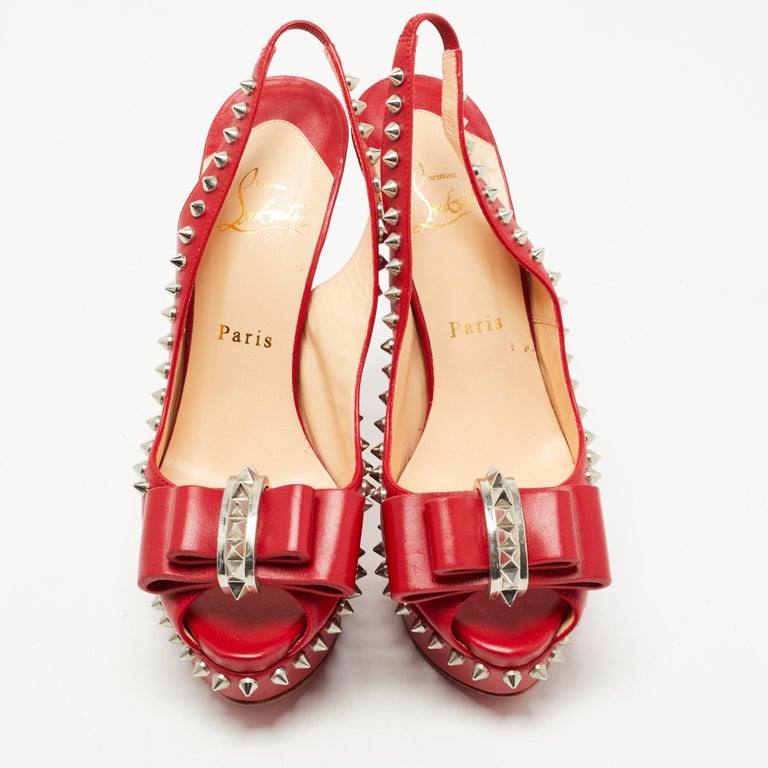 Christian Louboutin Red Leather Lady Clou Slingback Pumps Size 38.5 For ...