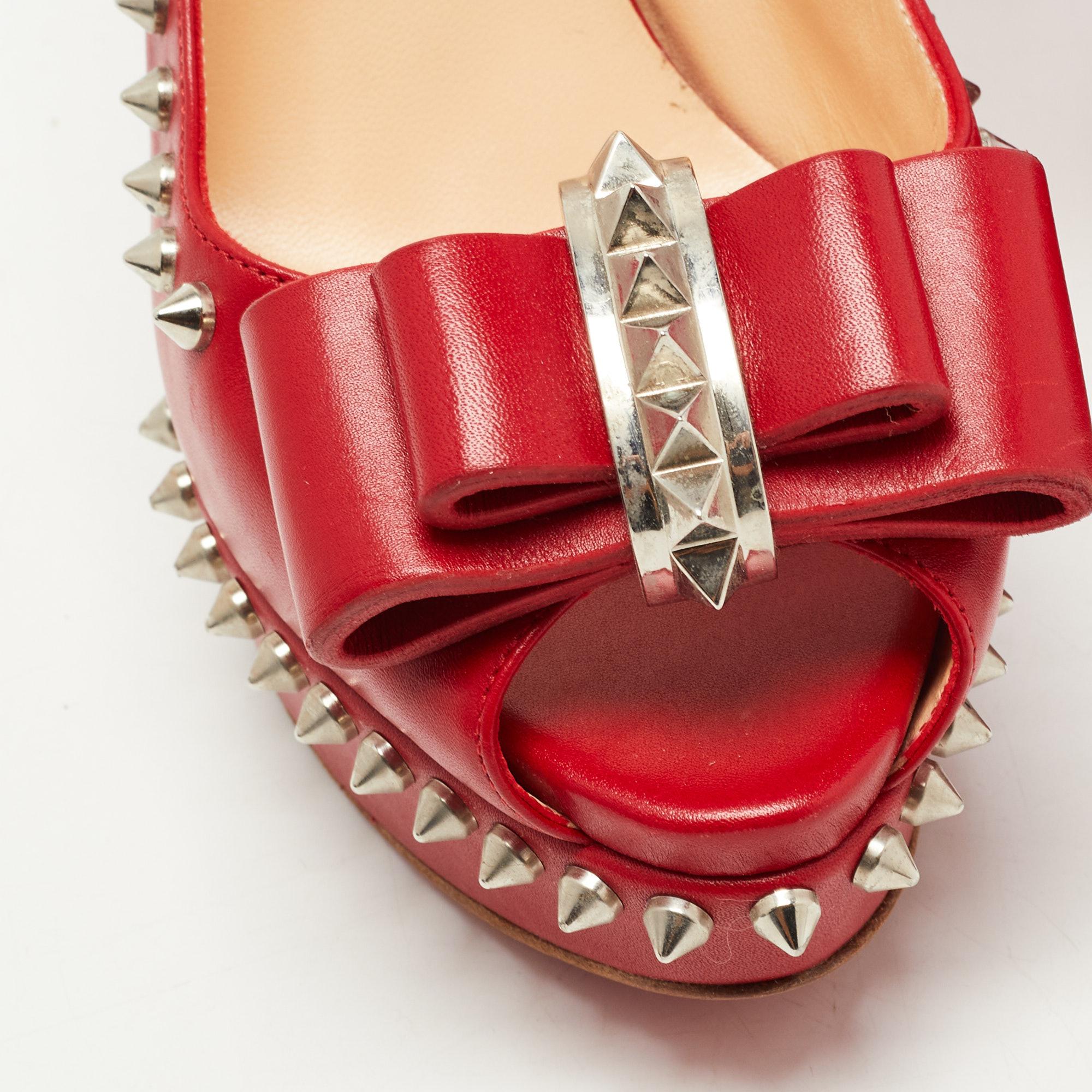 Christian Louboutin Red Leather Lady Clou Slingback Pumps Size 38.5 4
