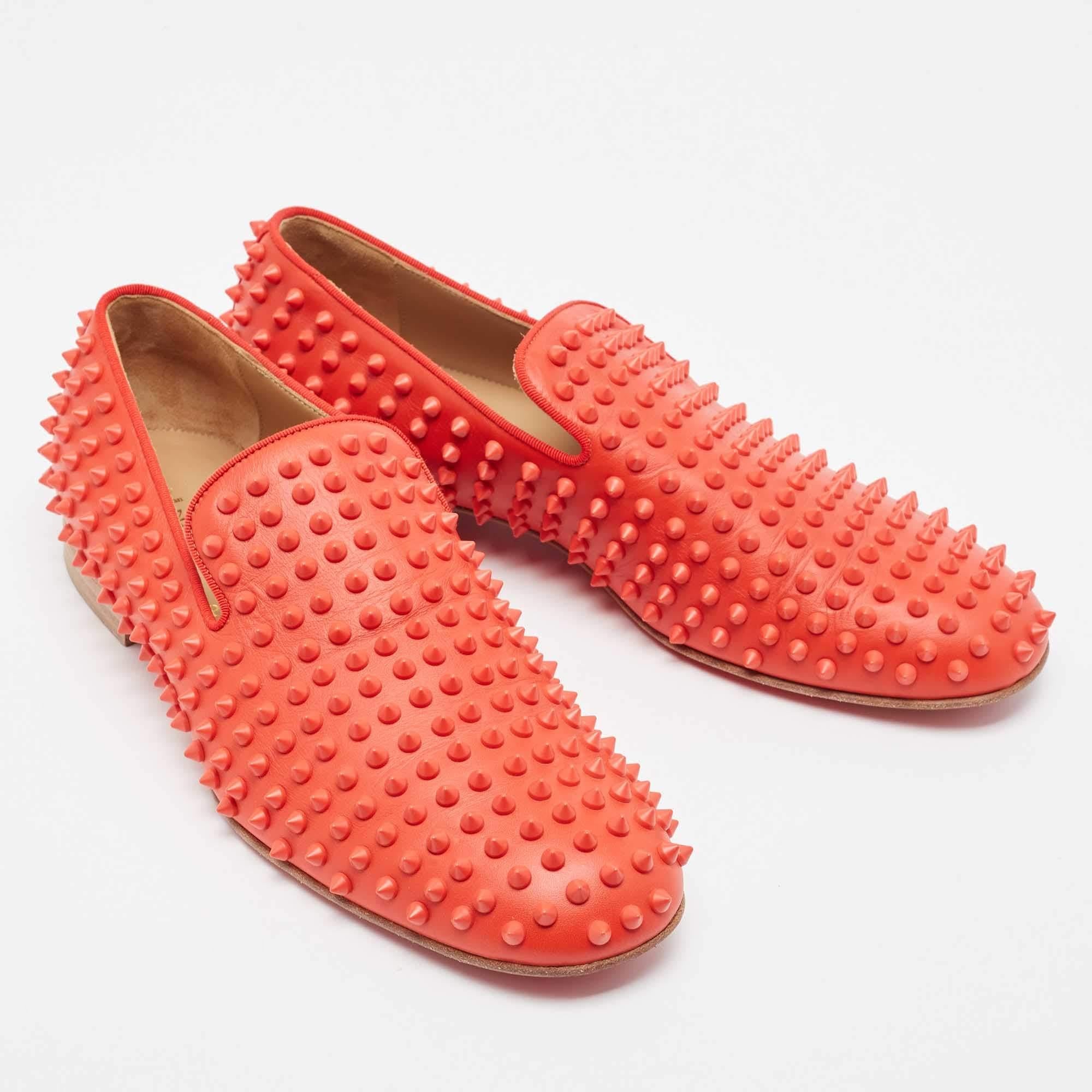 Orange Christian Louboutin Red Leather Rollerboy Spikes Smoking Slippers Size 42