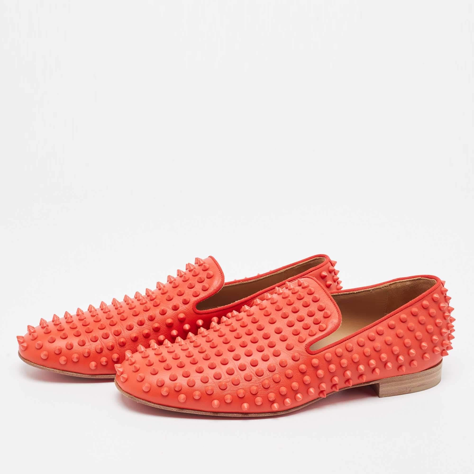 Christian Louboutin Red Leather Rollerboy Spikes Smoking Slippers Size 42 In Good Condition In Dubai, Al Qouz 2
