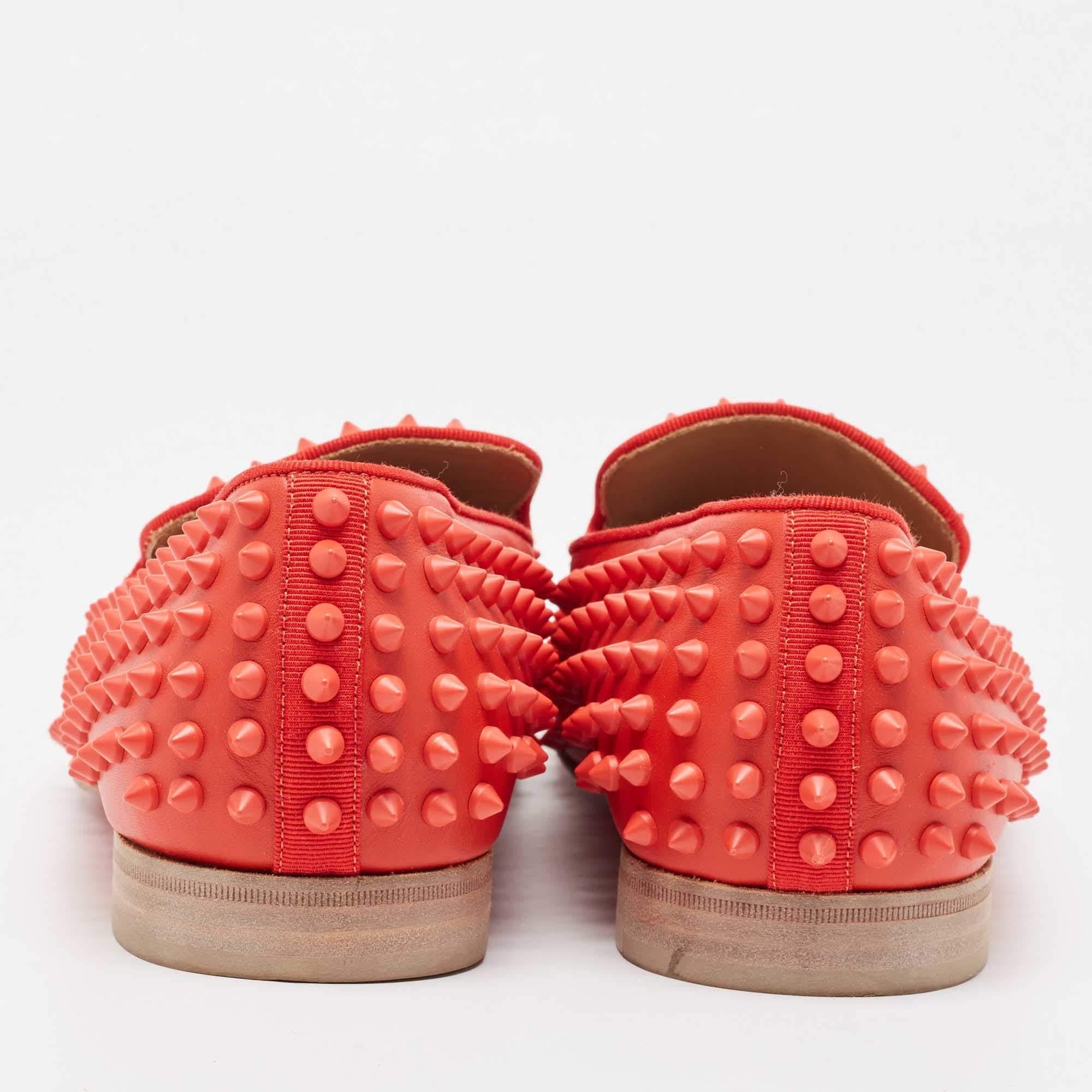 Men's Christian Louboutin Red Leather Rollerboy Spikes Smoking Slippers Size 42