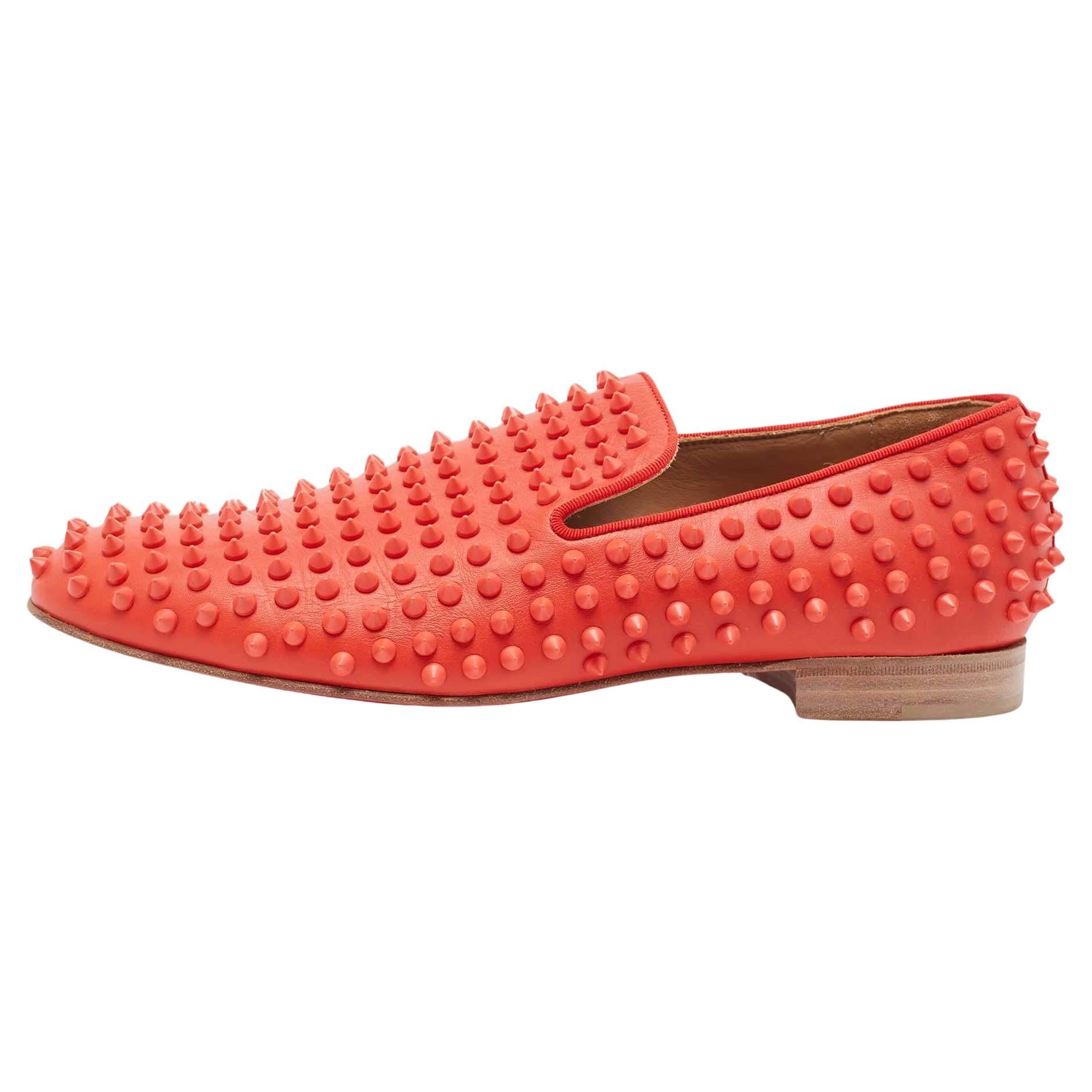 Christian Louboutin Red Leather Rollerboy Spikes Smoking Slippers Size 42