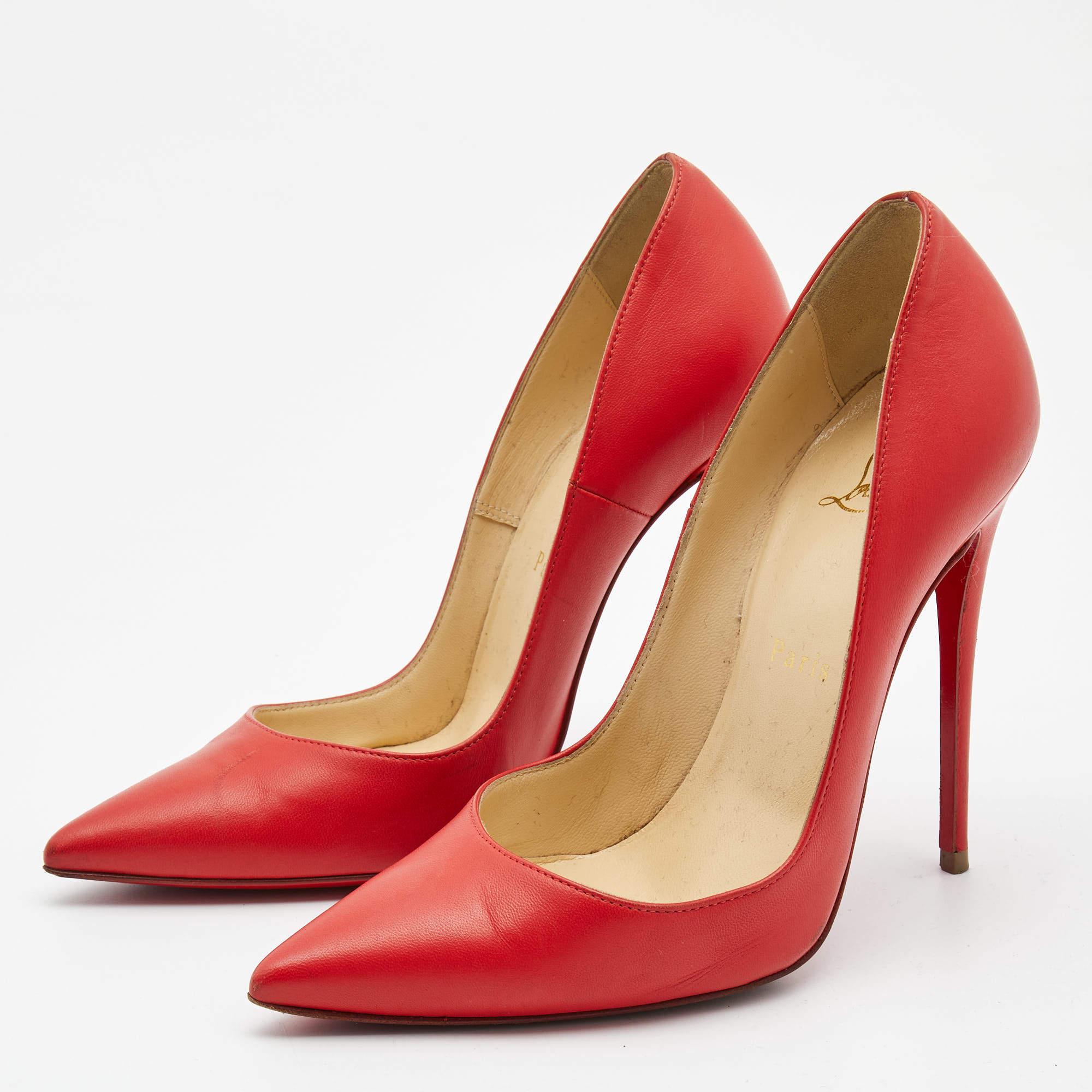 Women's Christian Louboutin Red Leather So Kate Pointed Toe Pumps Size 37 For Sale