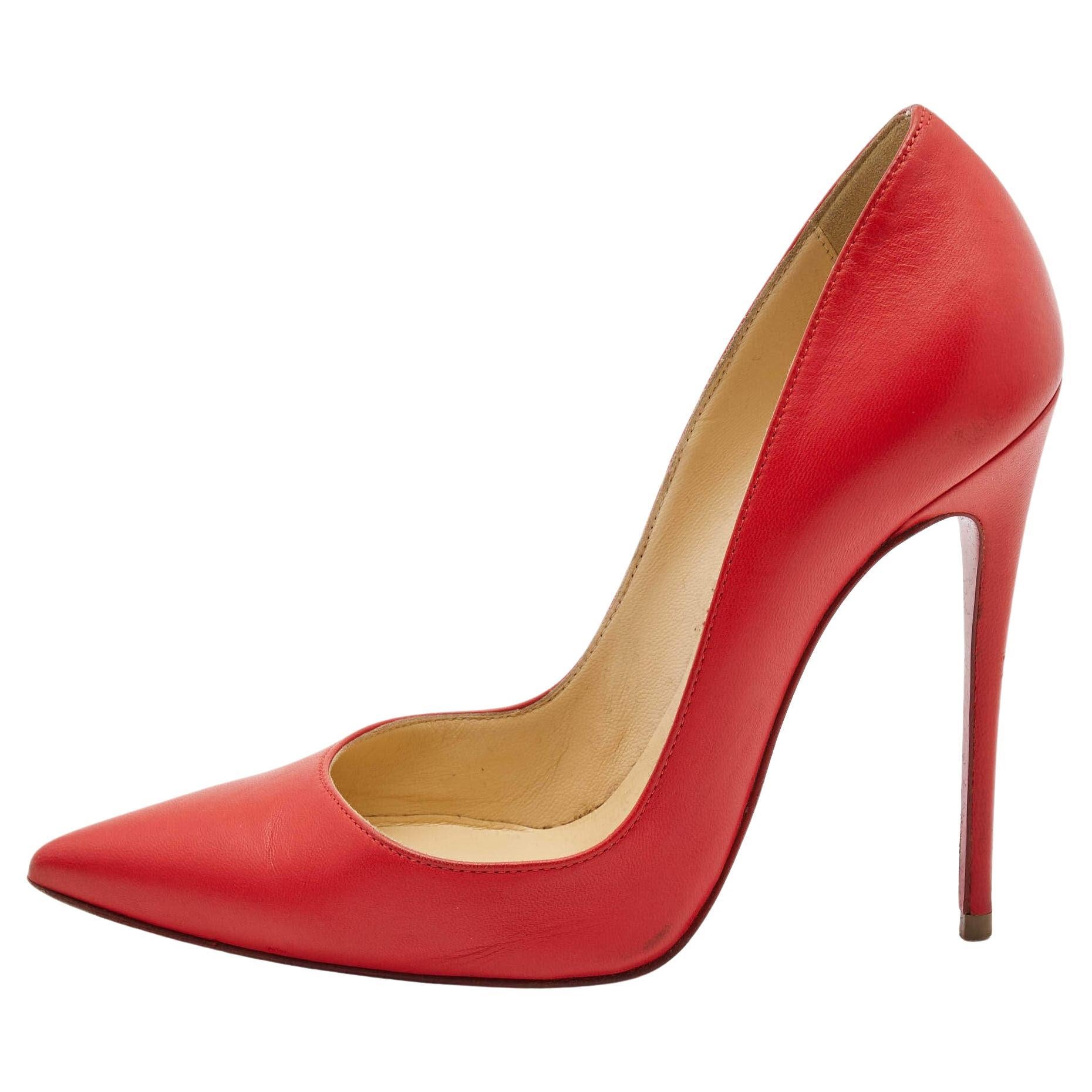 Christian Louboutin Red Leather So Kate Pointed Toe Pumps Size 37 For Sale