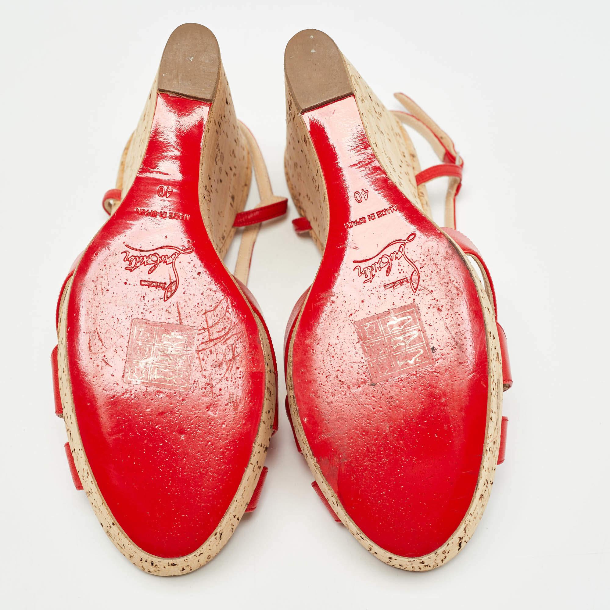 Christian Louboutin Sandali con zeppa in pelle rossa e sughero taglia 40 1