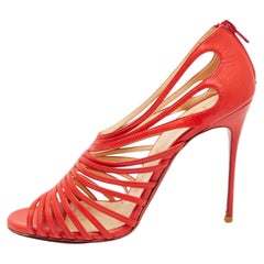 Christian Louboutin Red Leather Strappy Open Pumps Size 41