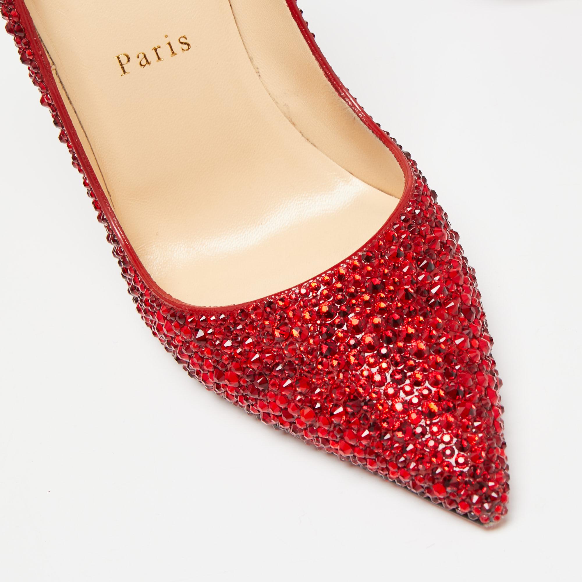 Christian Louboutin Red Leather Strass Degrade So Kate Pumps Size 39 In Good Condition In Dubai, Al Qouz 2