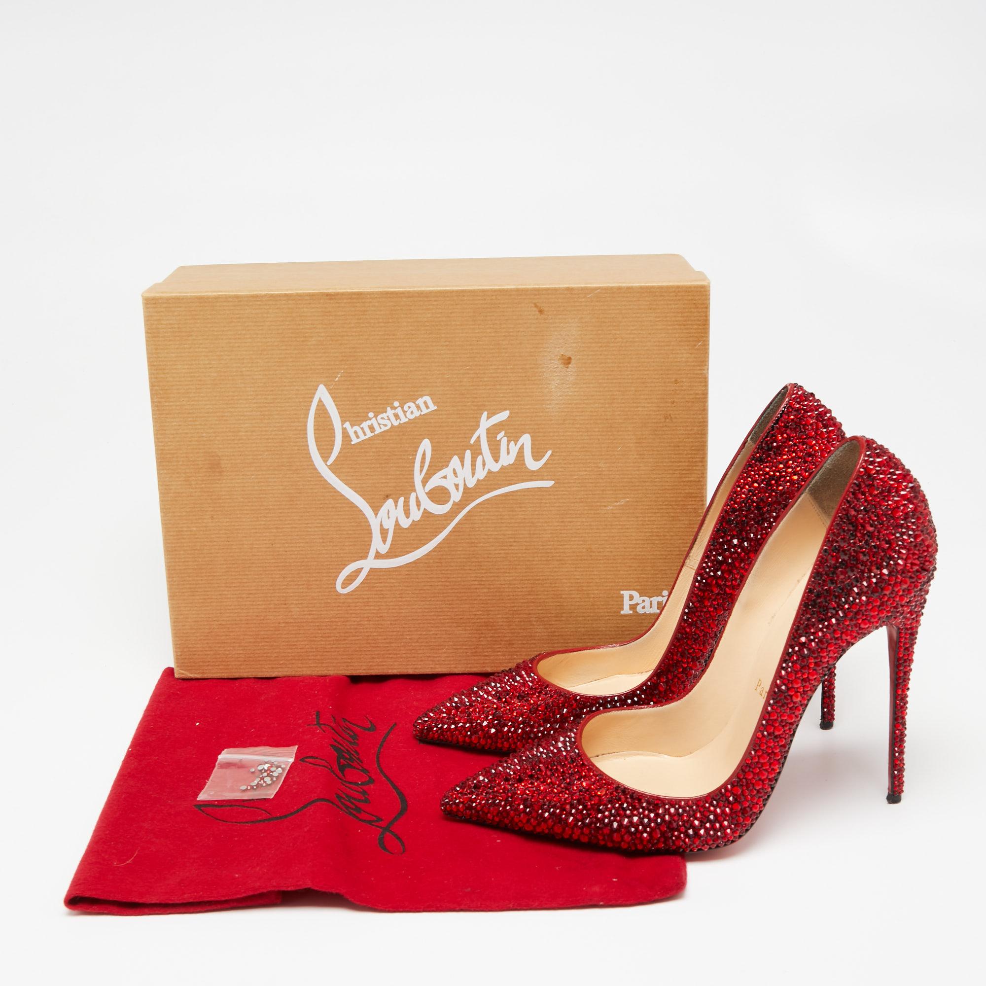 Women's Christian Louboutin Red Leather Strass Degrade So Kate Pumps Size 39