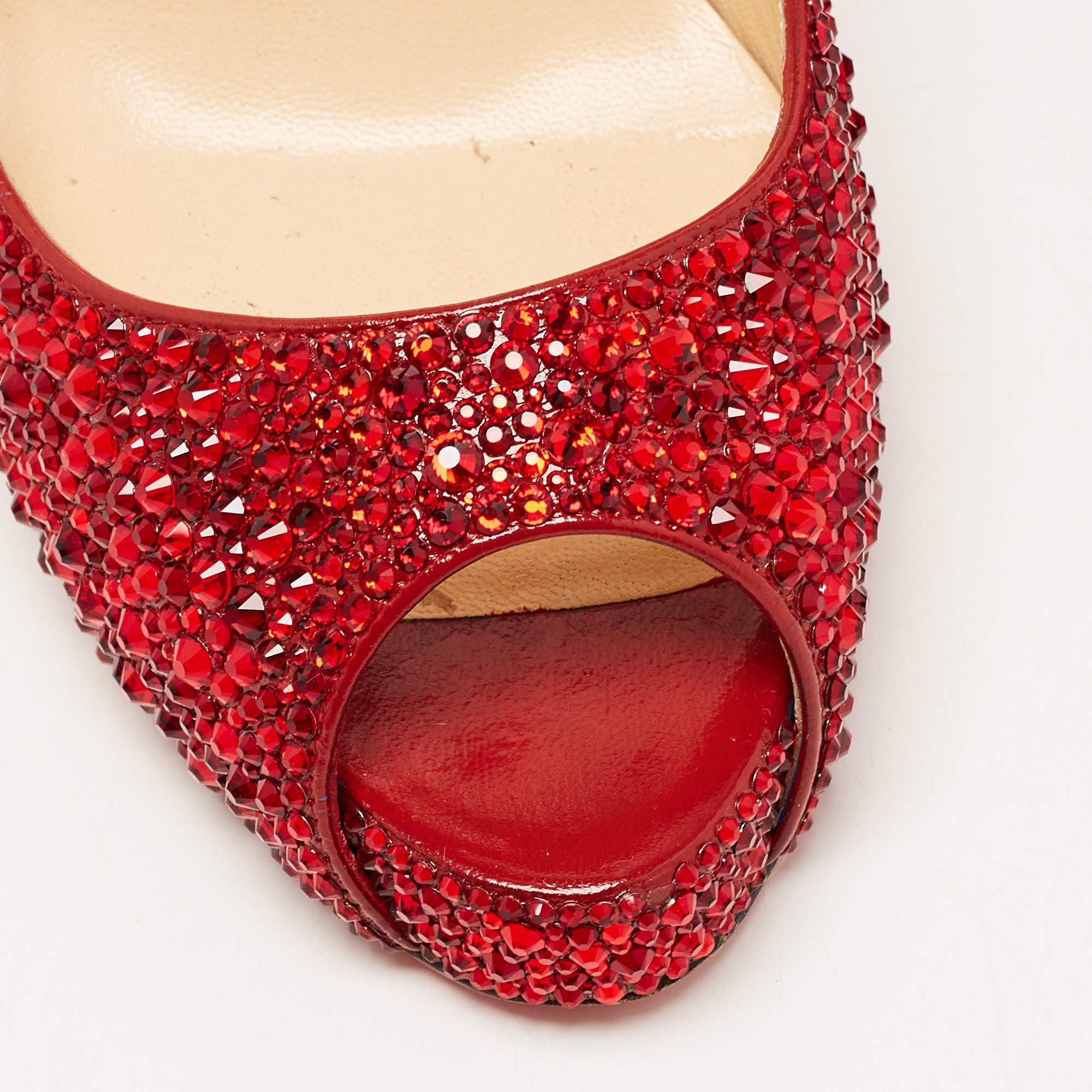 Christian Louboutin Red Leather Strass Very Prive Pumps Size 37.5 For Sale 2