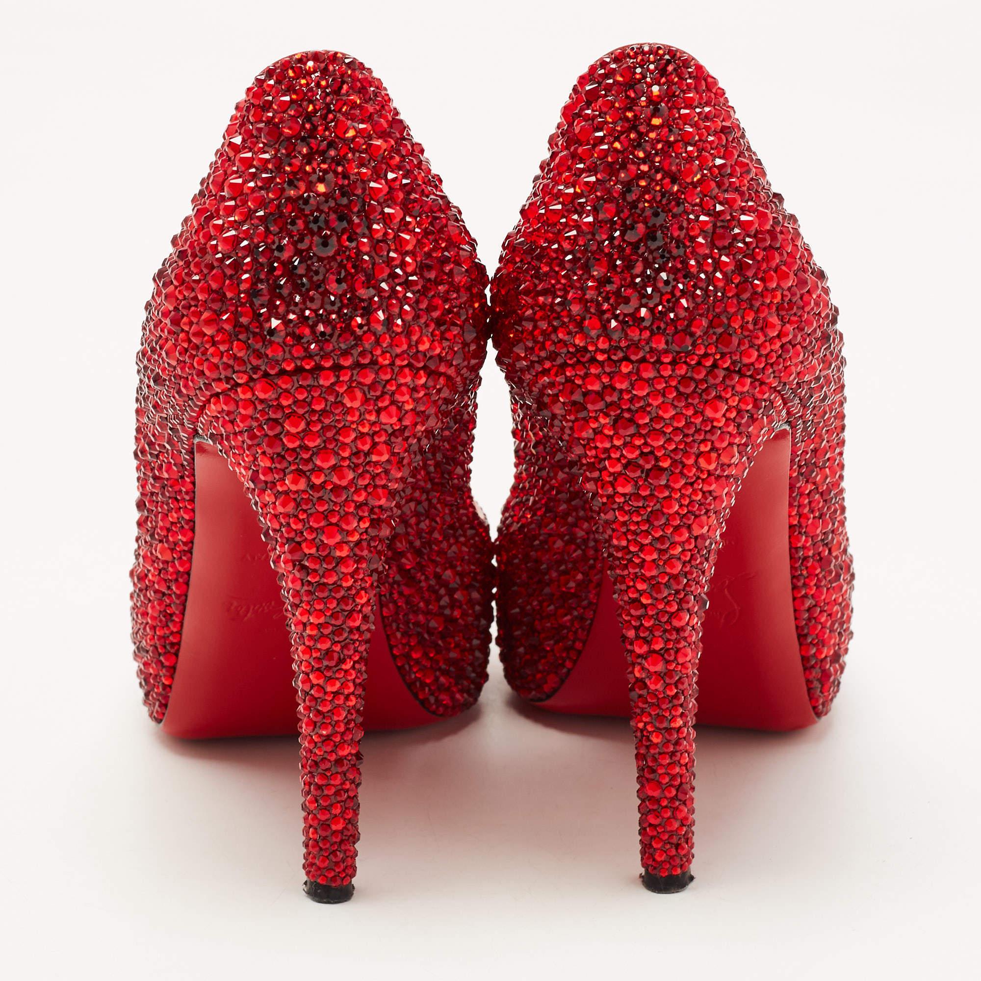 Christian Louboutin Red Leather Strass Very Prive Pumps Size 37.5 For Sale 3