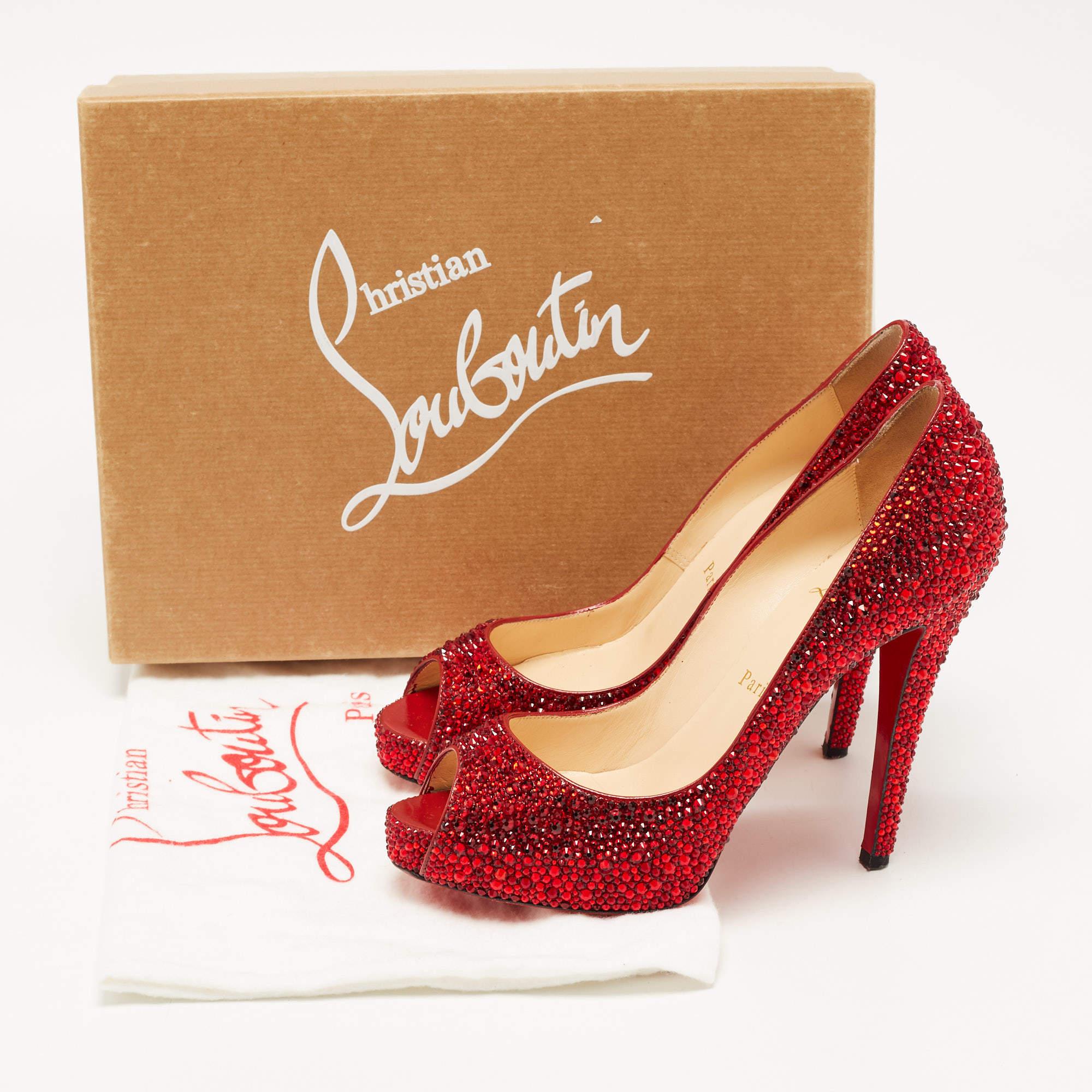 Christian Louboutin Red Leather Strass Very Prive Pumps Size 37.5 For Sale 5