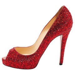Christian Louboutin Red Leather Strass Very Prive Pumps Size 37.5