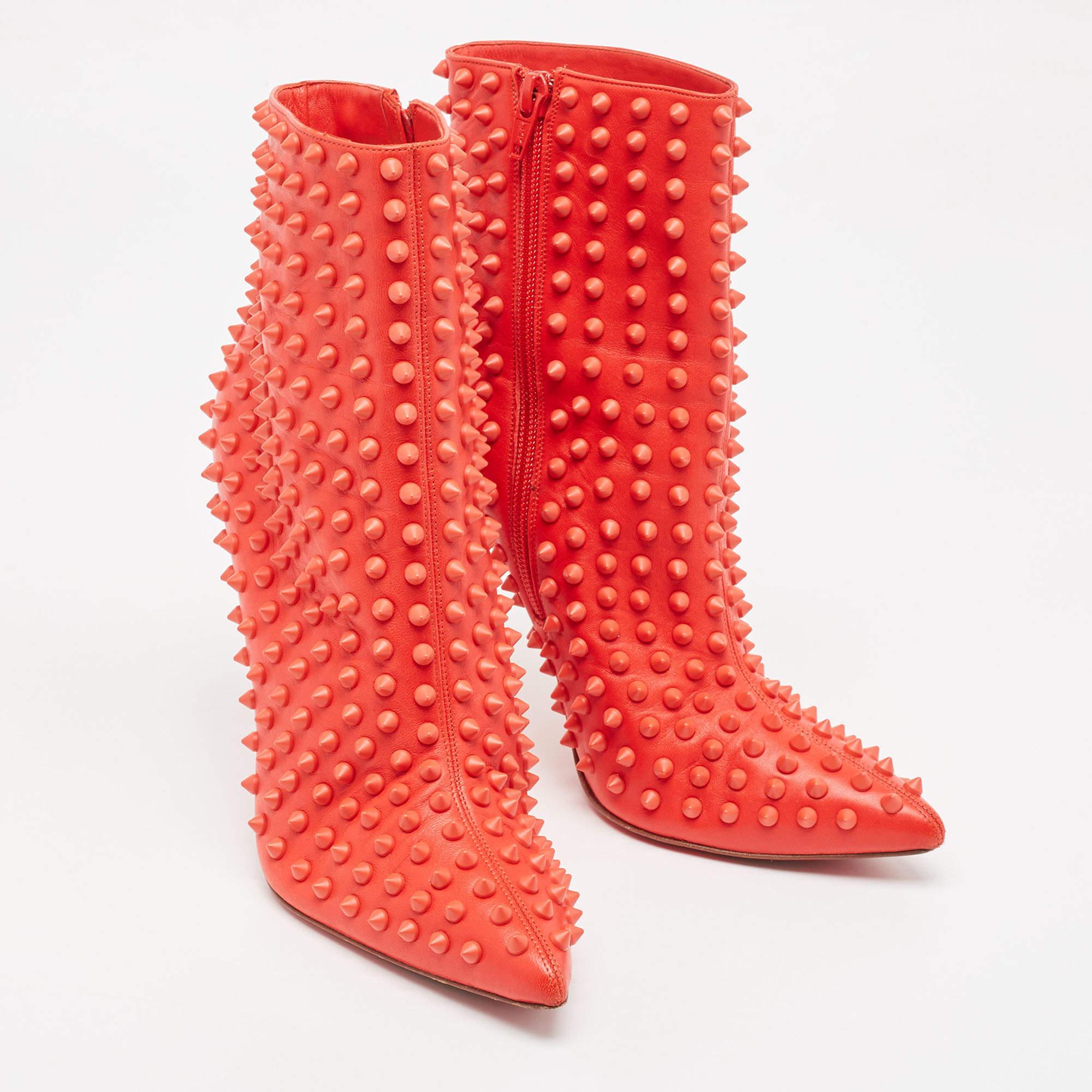 Christian Louboutin Red Leather Studded Ankle Boots Size 39 For Sale 2