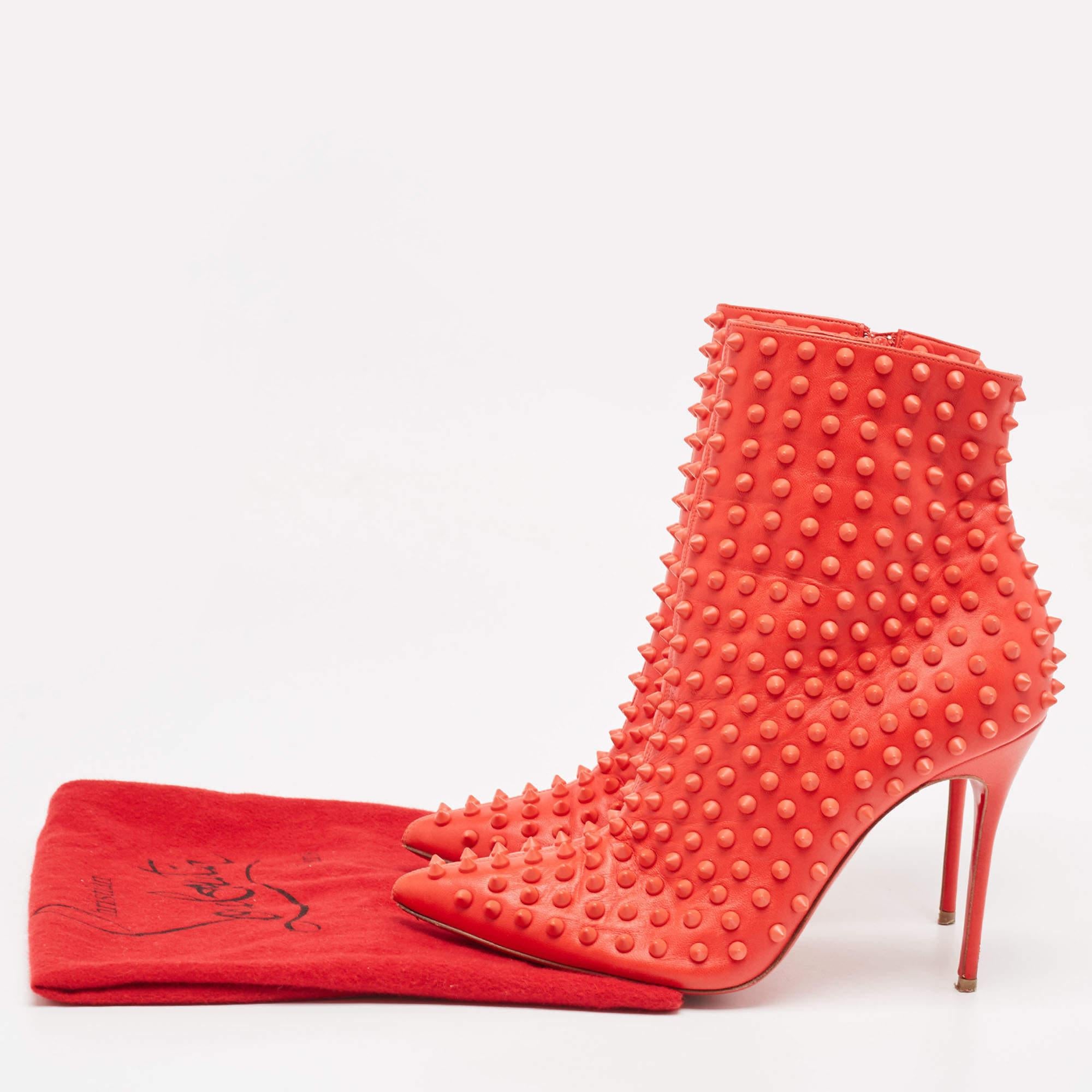 Christian Louboutin Red Leather Studded Ankle Boots Size 39 For Sale 3