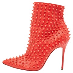 Christian Louboutin Red Leather Studded Ankle Boots Size 39