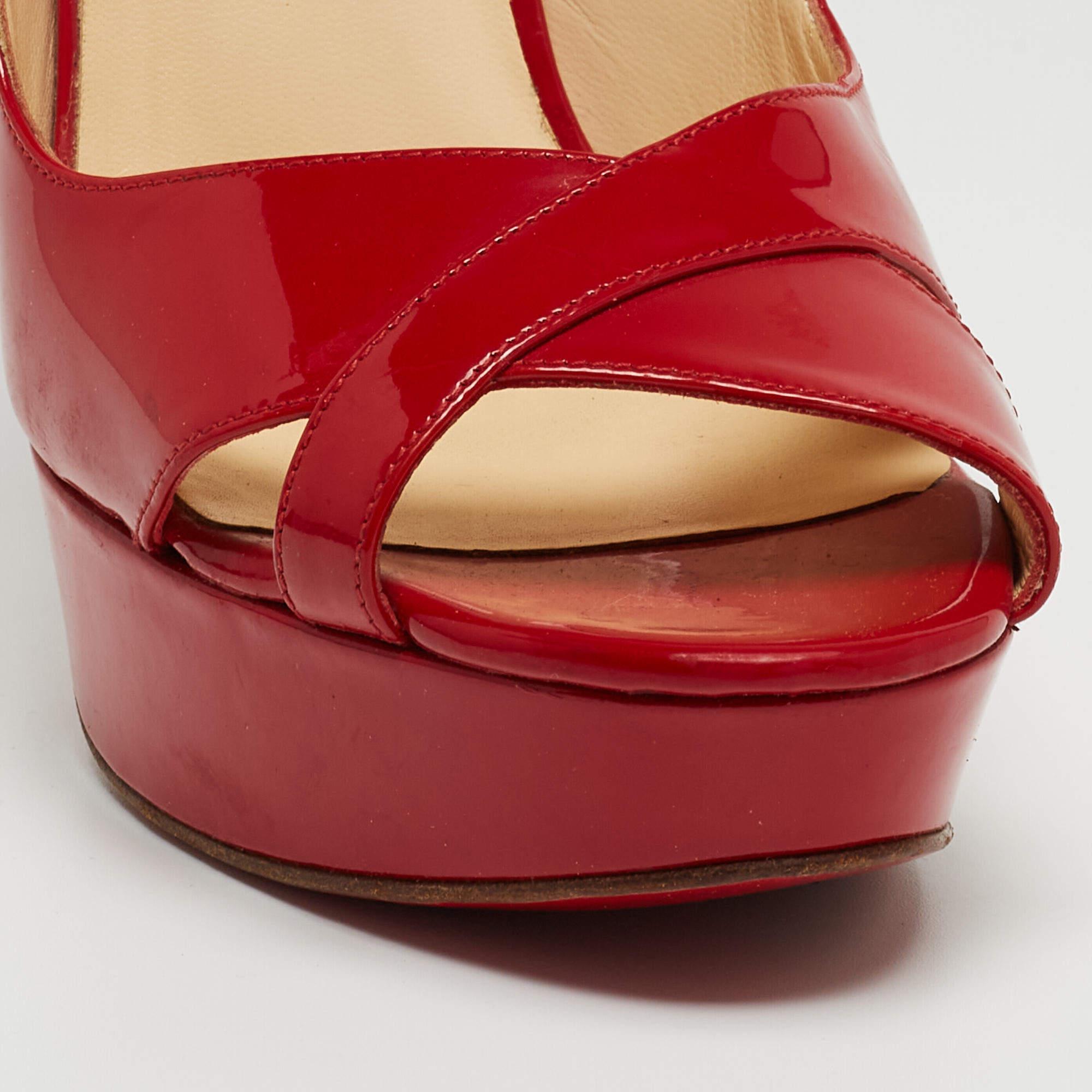 Christian Louboutin Red Marpoil Peep Toe Platform Slingback Sandals Size 37.5 For Sale 2