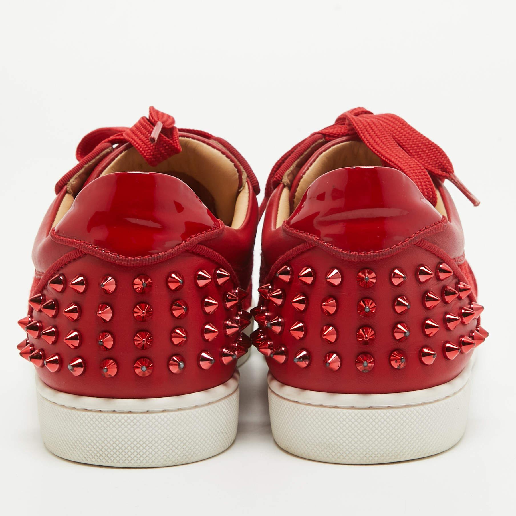 Women's Christian Louboutin Red Mesh and Leather Vieira Spikes Low Top Sneakers Size 39