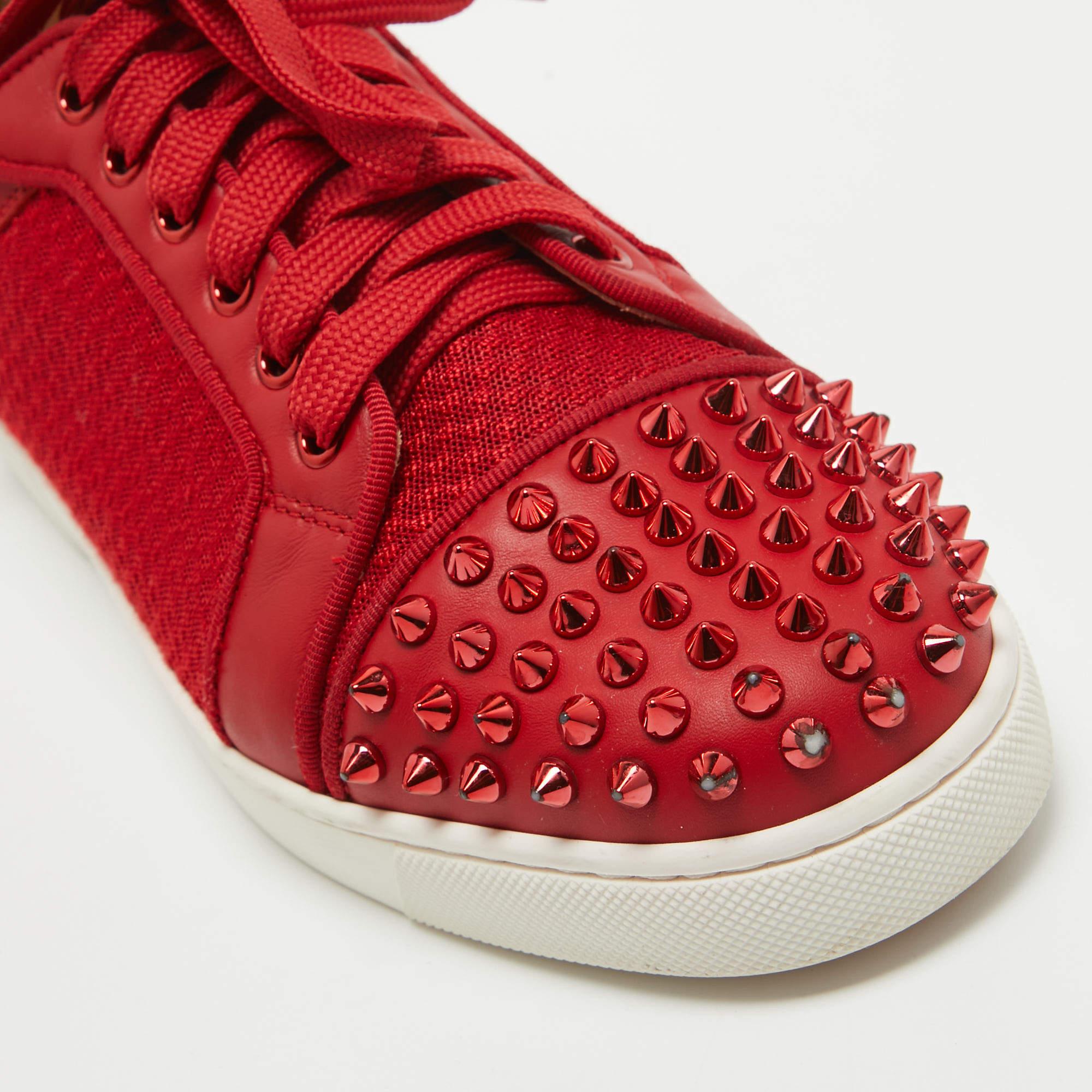 Christian Louboutin Red Mesh and Leather Vieira Spikes Low Top Sneakers Size 39 2