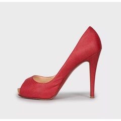 Décolleté rosse in tessuto con punta aperta di Christian Louboutin, numero 38,5