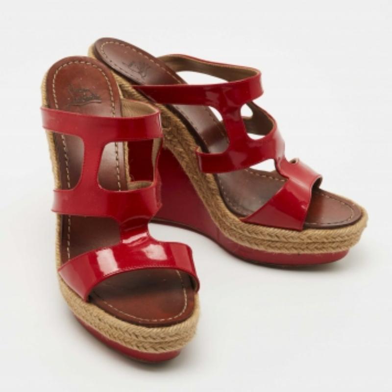 Gris Christian Louboutin Bilbao 120 espadrilles compensées rouges taille 40 en vente