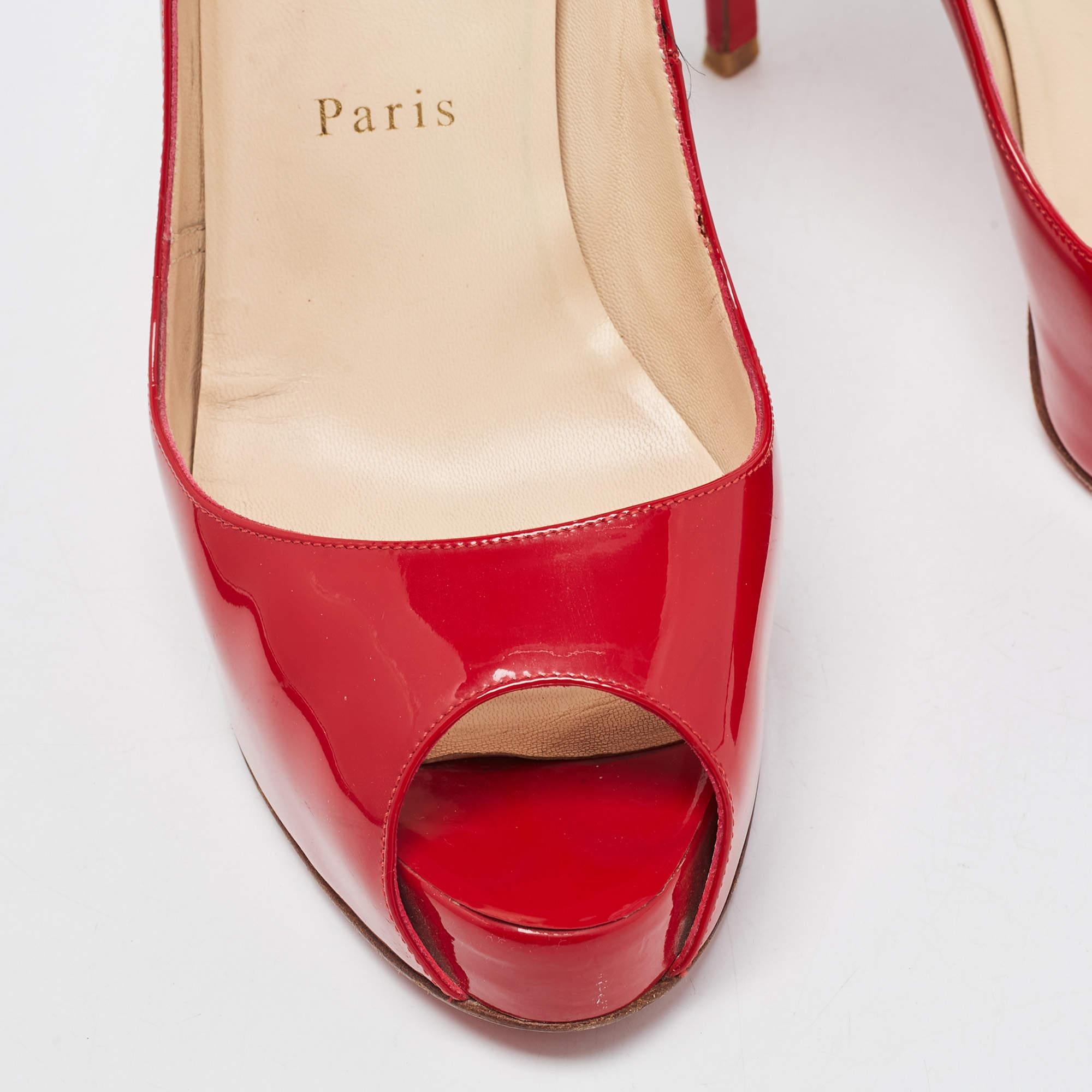 Christian Louboutin Red Patent Lady Peep Pumps Size 40 For Sale 1
