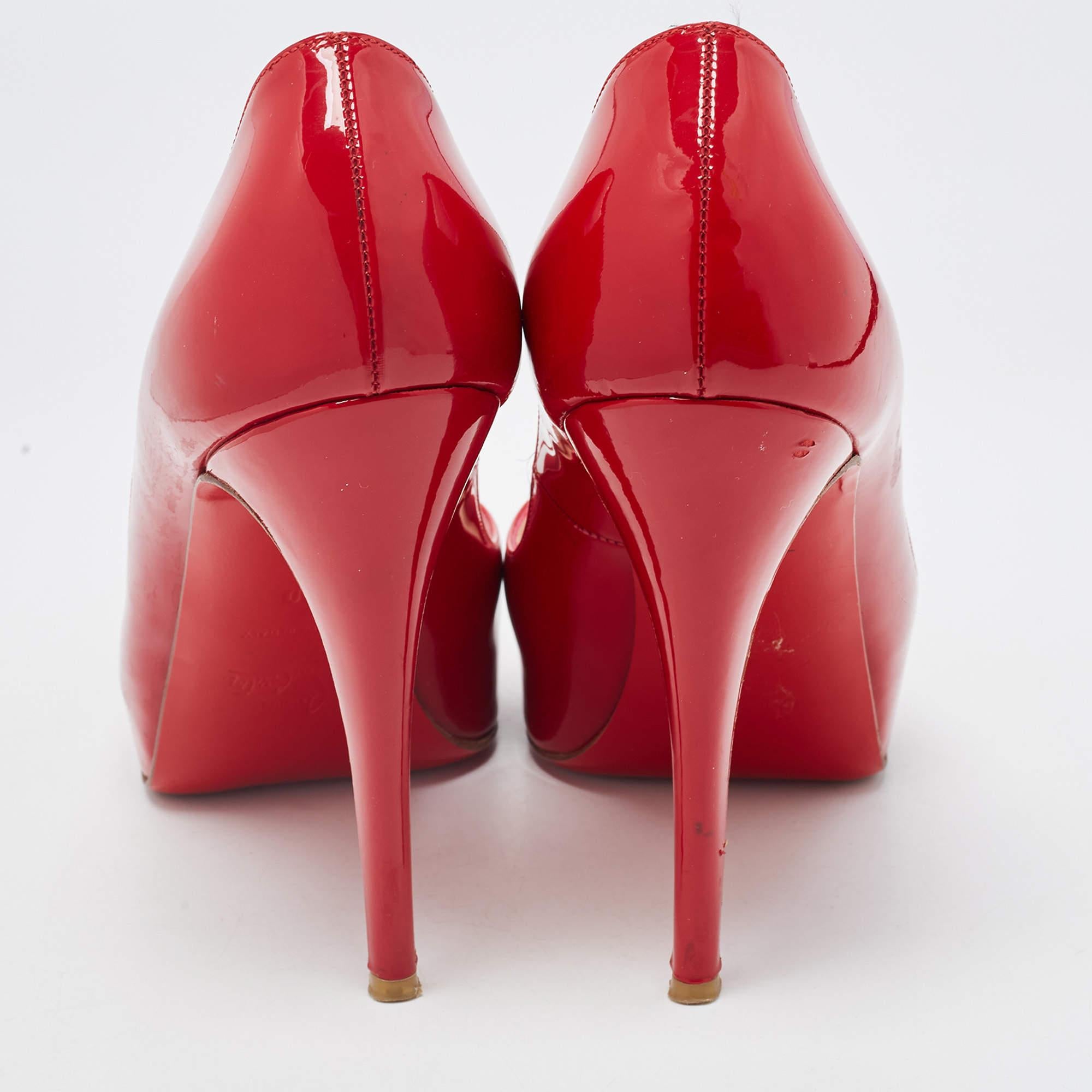 Christian Louboutin Red Patent Lady Peep Pumps Size 40 For Sale 2