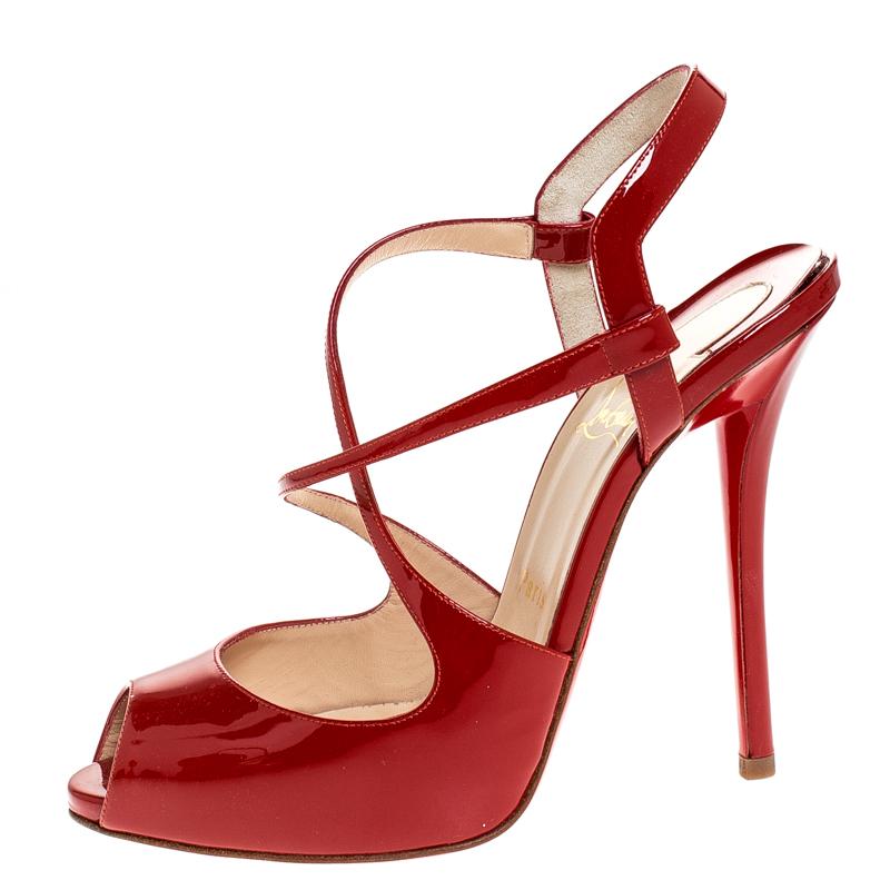 Christian Louboutin Red Patent Leather Cross Street Strappy Sandals Size 38.5 1