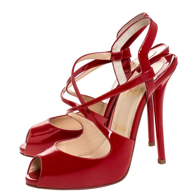 Christian Louboutin Red Patent Leather Cross Street Strappy Sandals Size 38.5 2
