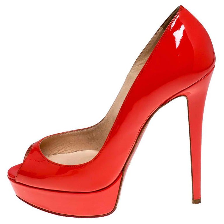 Christian Louboutin Red Patent Leather Flamenco Platform Pumps Size 38 ...