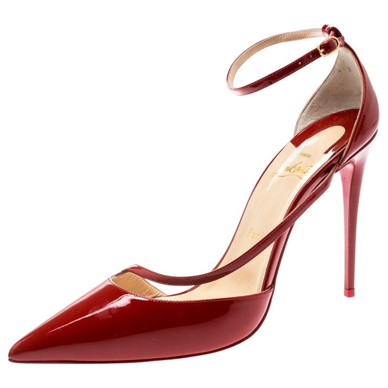 Christian Louboutin Red Patent Leather Fliketta Ankle Strap Toe Pumps ...
