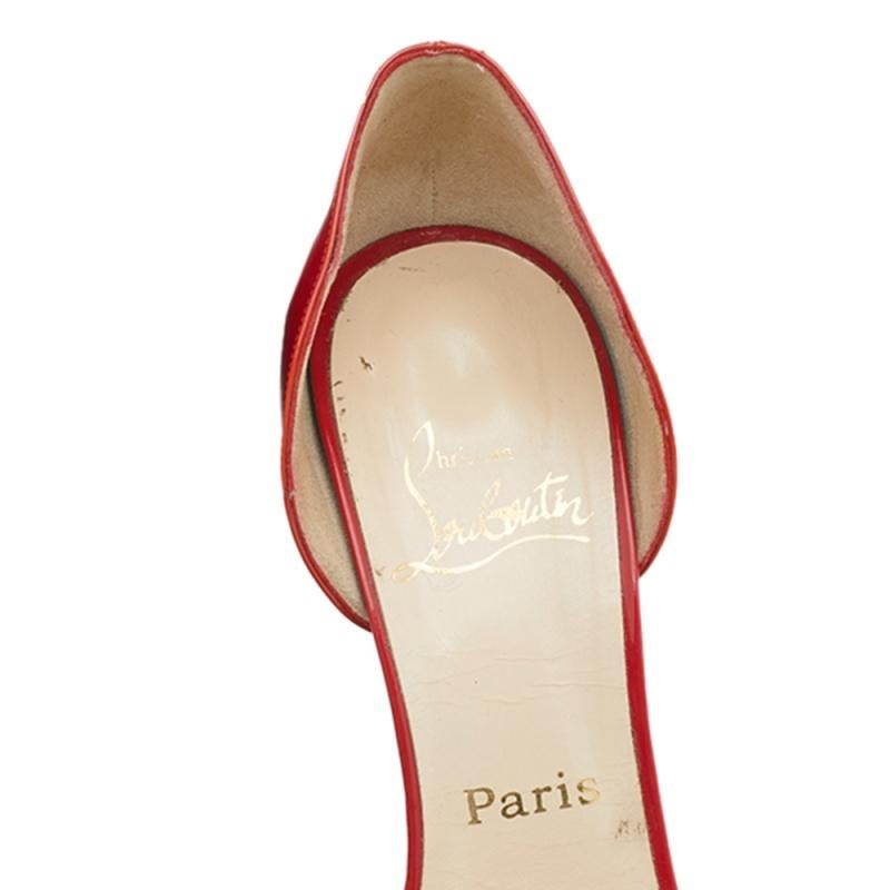 Christian Louboutin Red Patent Leather Jolie-Noeud D'orsay Pumps Size 38 In Good Condition In Dubai, Al Qouz 2