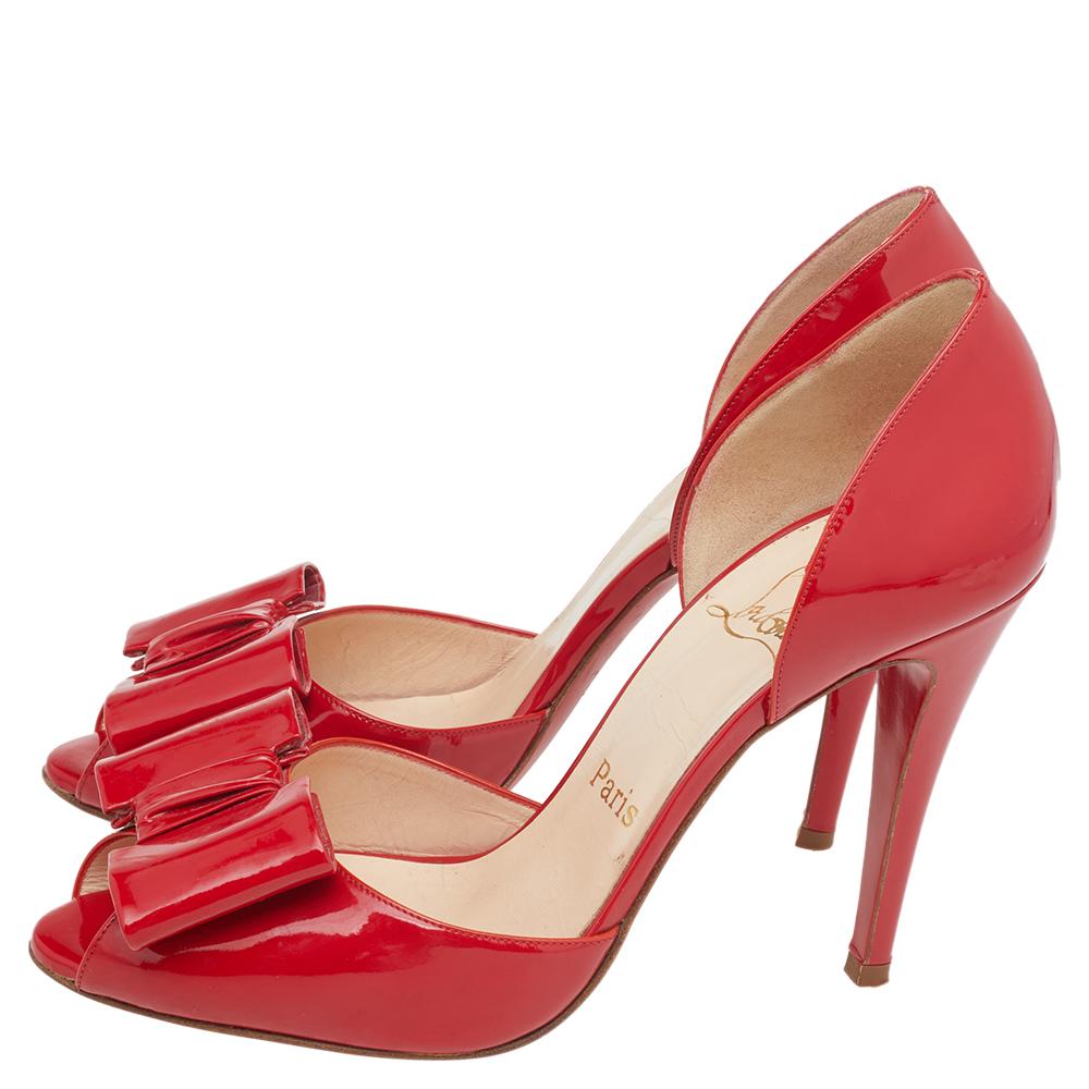 Christian Louboutin Red Patent Leather Jolie-Noeud D'orsay Pumps Size 38 1