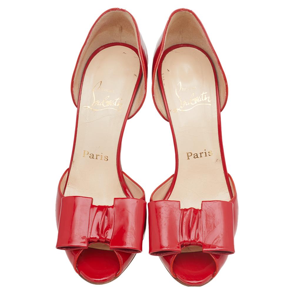 Christian Louboutin Red Patent Leather Jolie-Noeud D'orsay Pumps Size 38 2