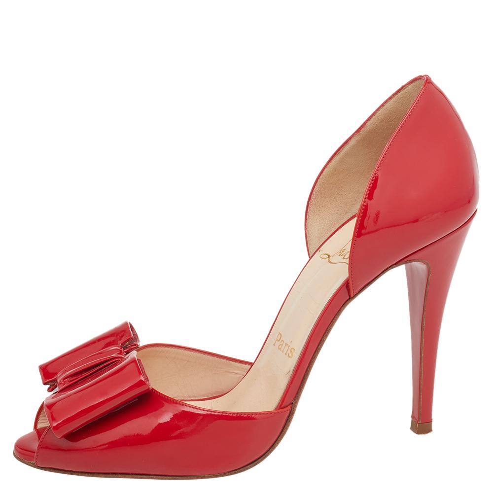 Christian Louboutin Red Patent Leather Jolie-Noeud D'orsay Pumps Size 38 3