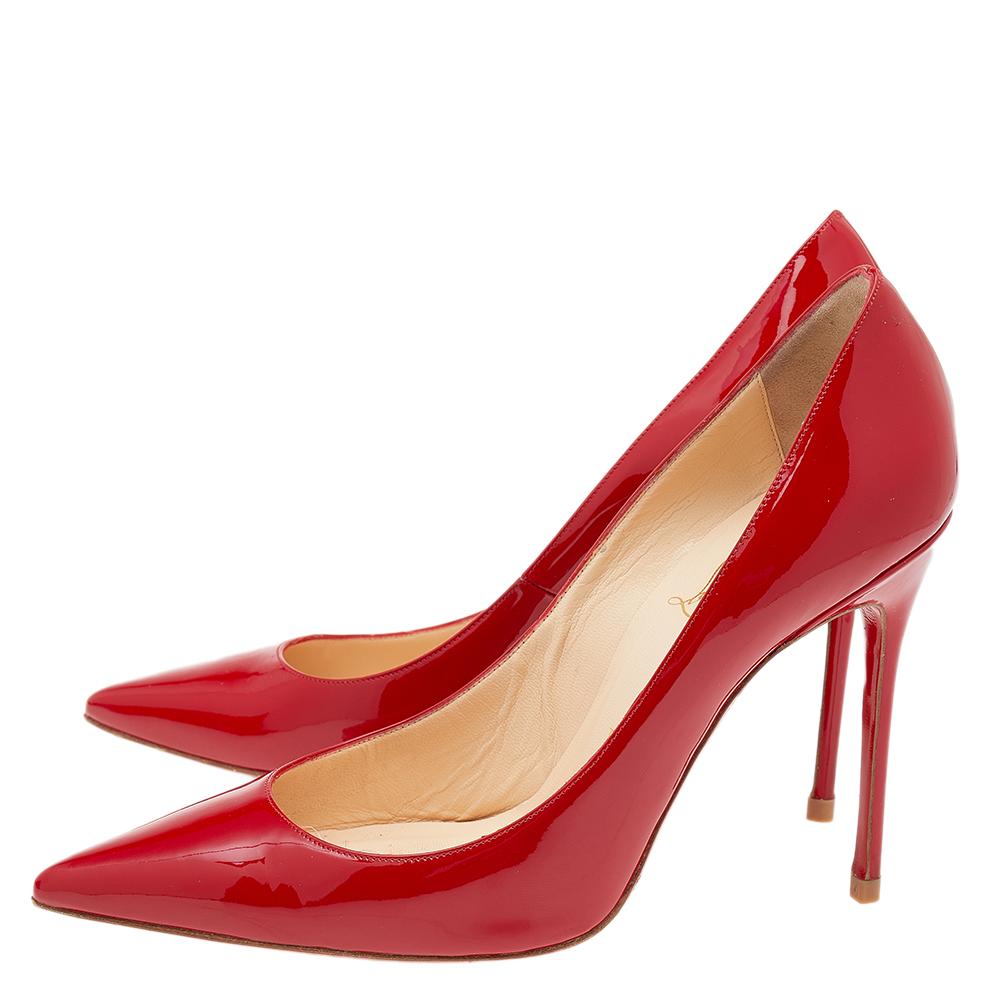 Christian Louboutin Red Patent Leather Kate Pumps Size 38 In Good Condition In Dubai, Al Qouz 2