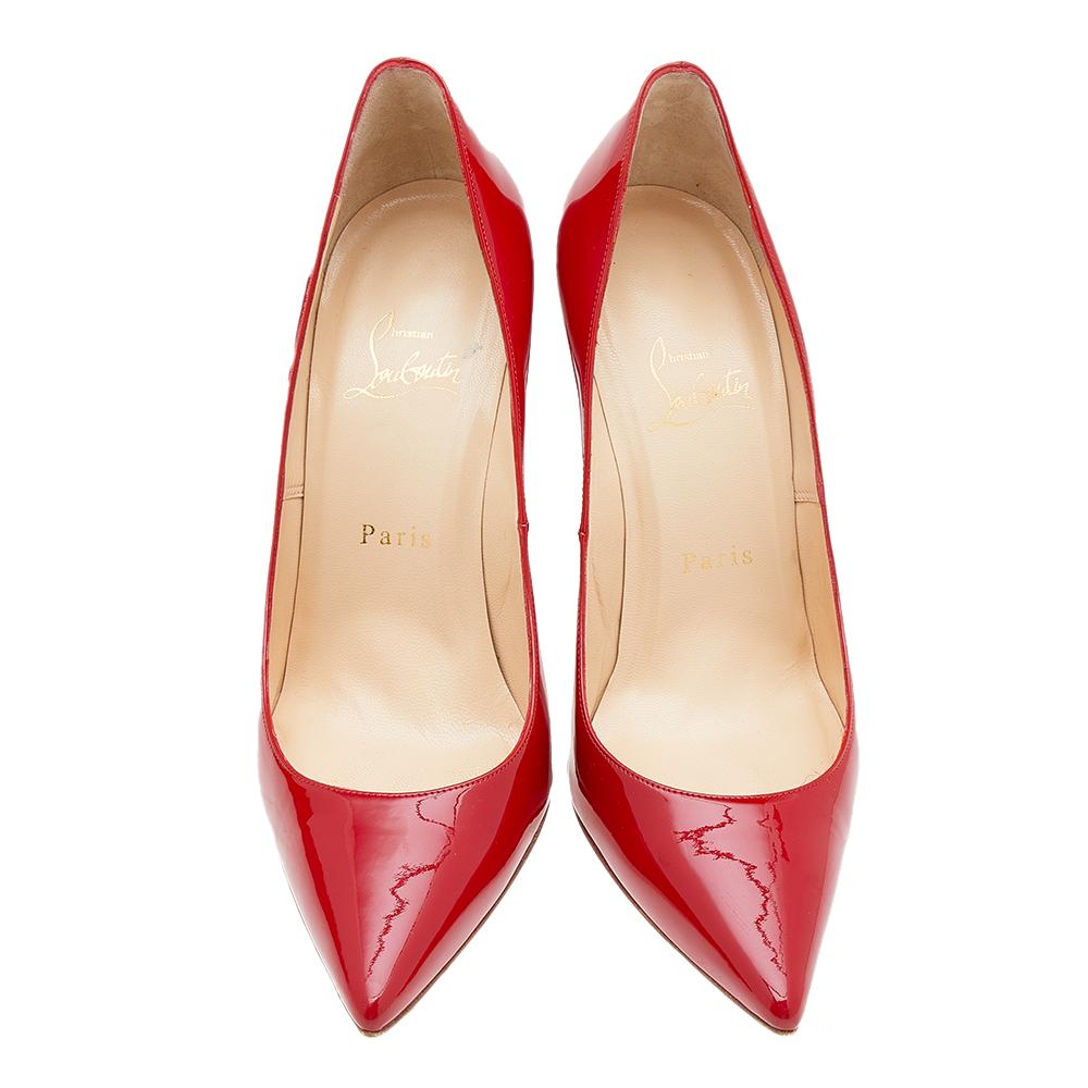 Women's Christian Louboutin Red Patent Leather Kate Pumps Size 38