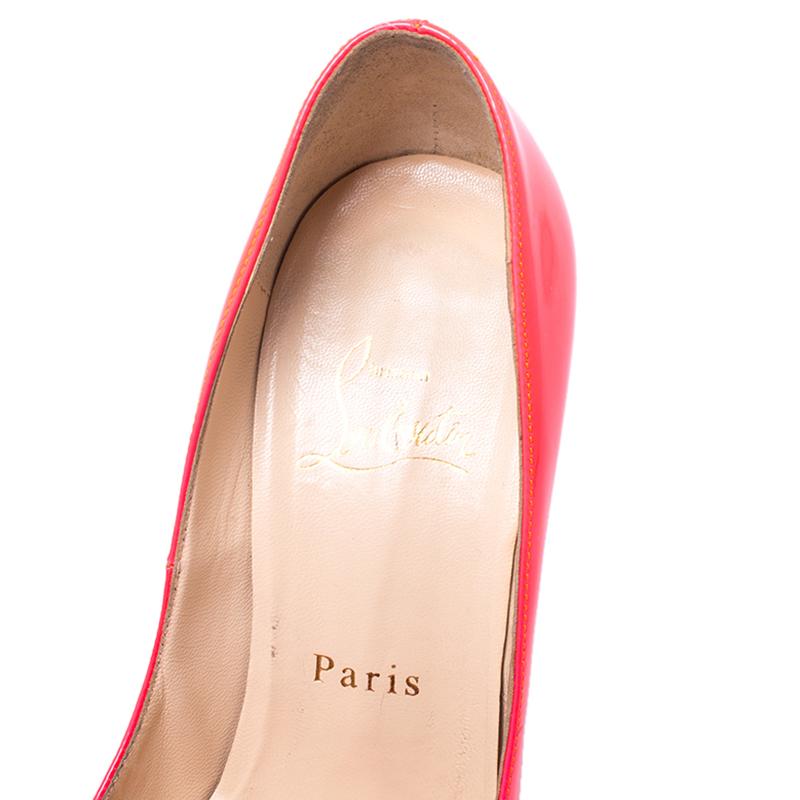 Christian Louboutin Red Patent Leather Lady Peep Toe Platform Pumps Size 36 1