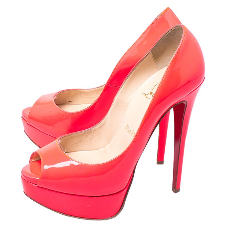 Christian Louboutin Red Patent Leather Lady Peep Toe Platform Pumps Size 36 2