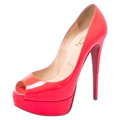 Christian Louboutin Red Patent Leather Lady Peep Toe Platform Pumps Size 36
