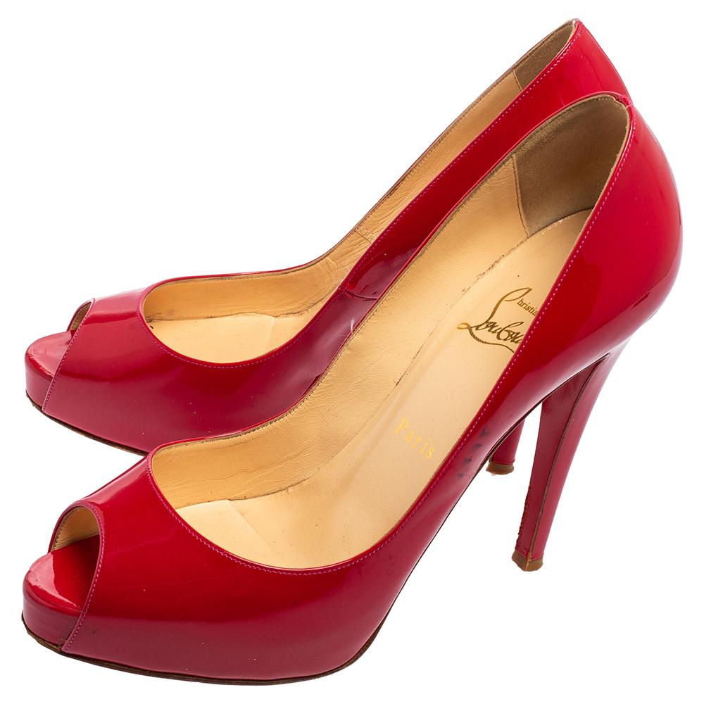 red patent leather peep toe pumps