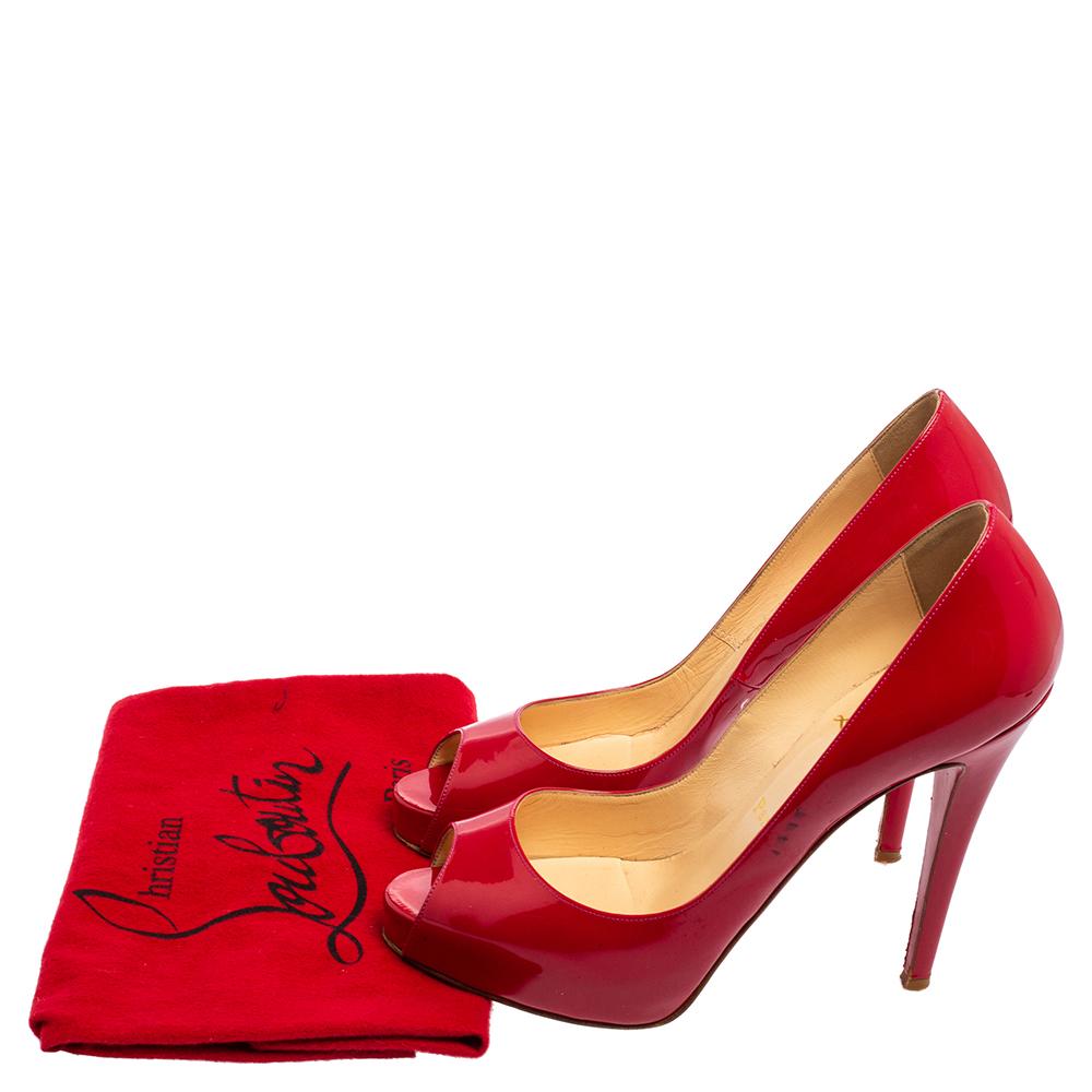 Christian Louboutin Red Patent Leather Lady Peep Toe Platform Pumps Size 39.5 In Good Condition In Dubai, Al Qouz 2
