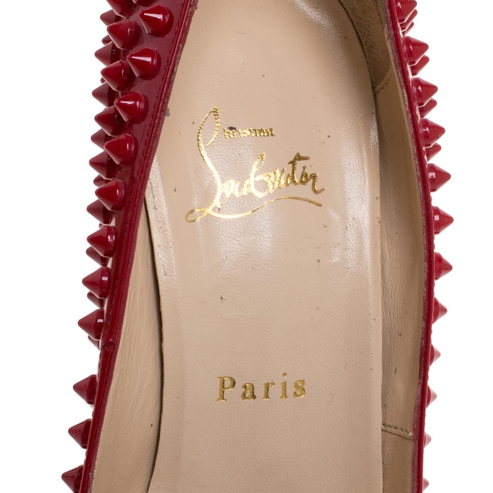 Christian Louboutin Rot Lackleder Dame Peep Toe Spike Pumps Größe 38.5 2