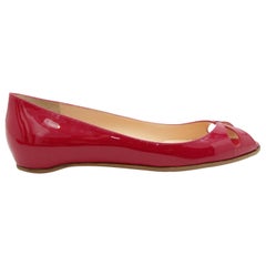 Christian Louboutin Rote Lackleder Flache Schuhe mit niedrigem Keilabsatz