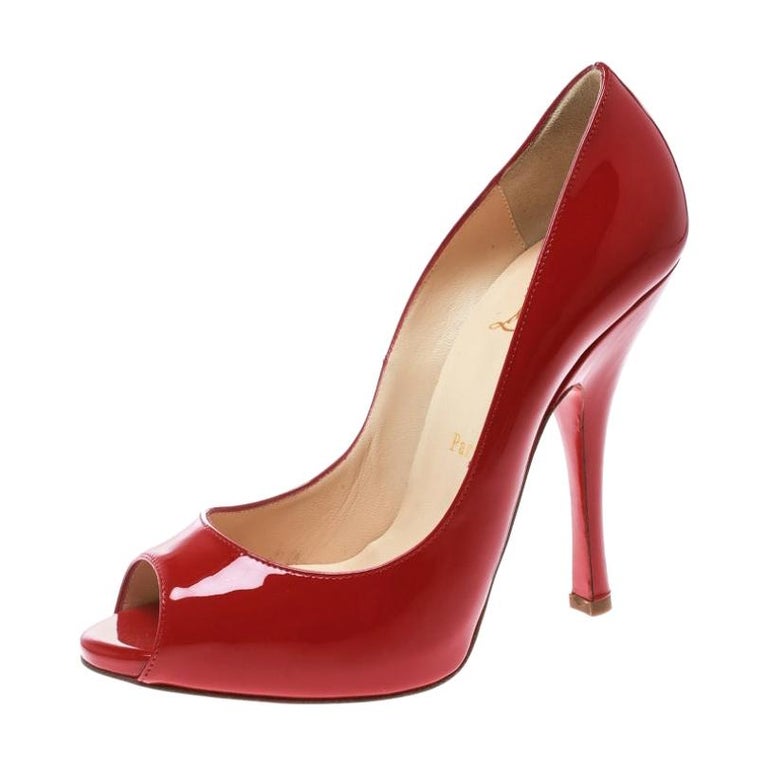 Christian Louboutin Red Patent Leather Maryl Peep Toe Pumps Size 38 For ...