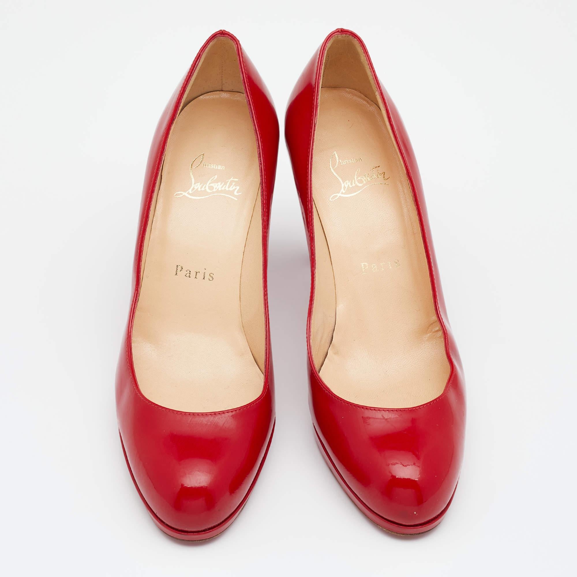 Women's Christian Louboutin Red Patent Leather New Simple Platform Pumps Size 37 For Sale