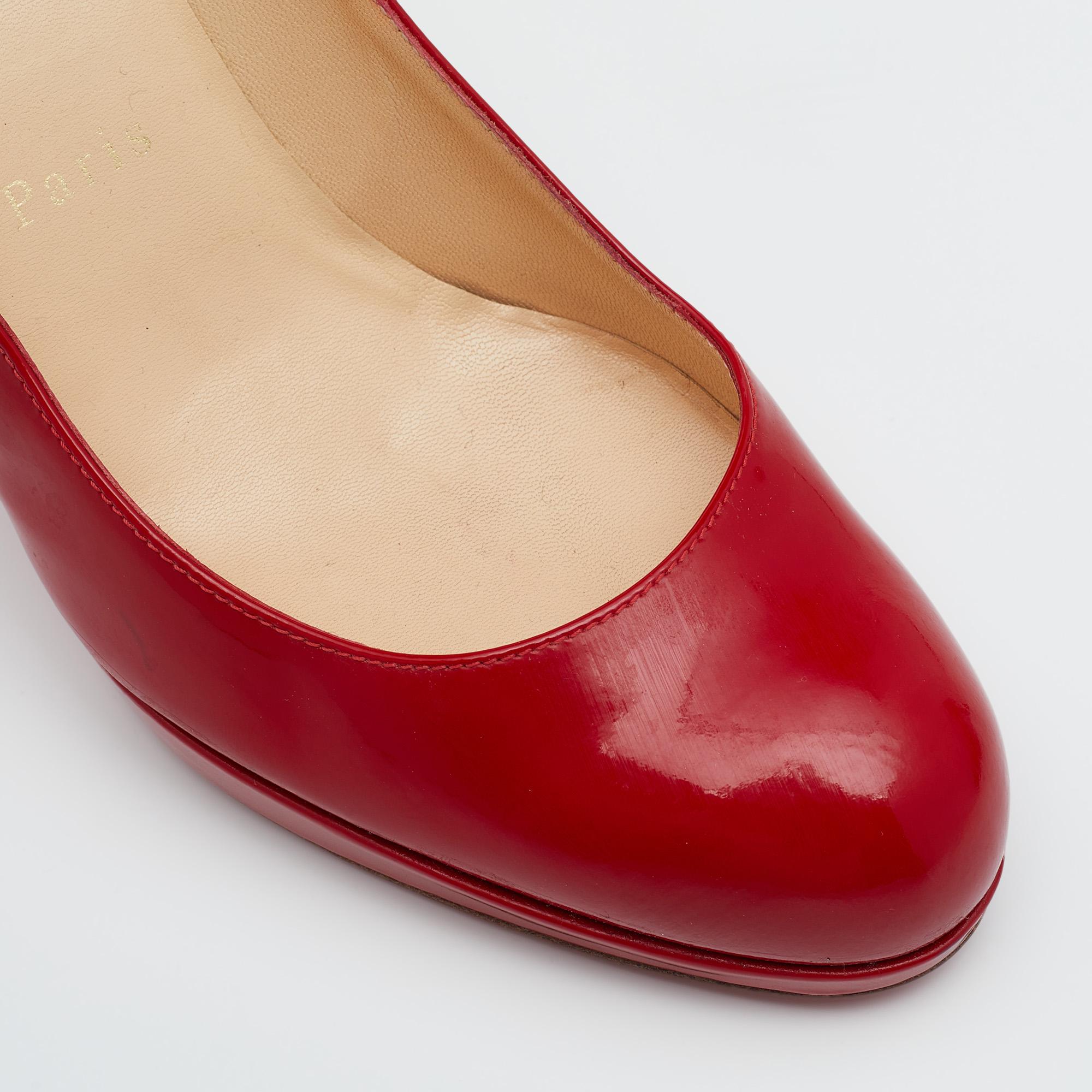 Christian Louboutin Red Patent Leather New Simple Platform Pumps Size 37 For Sale 3