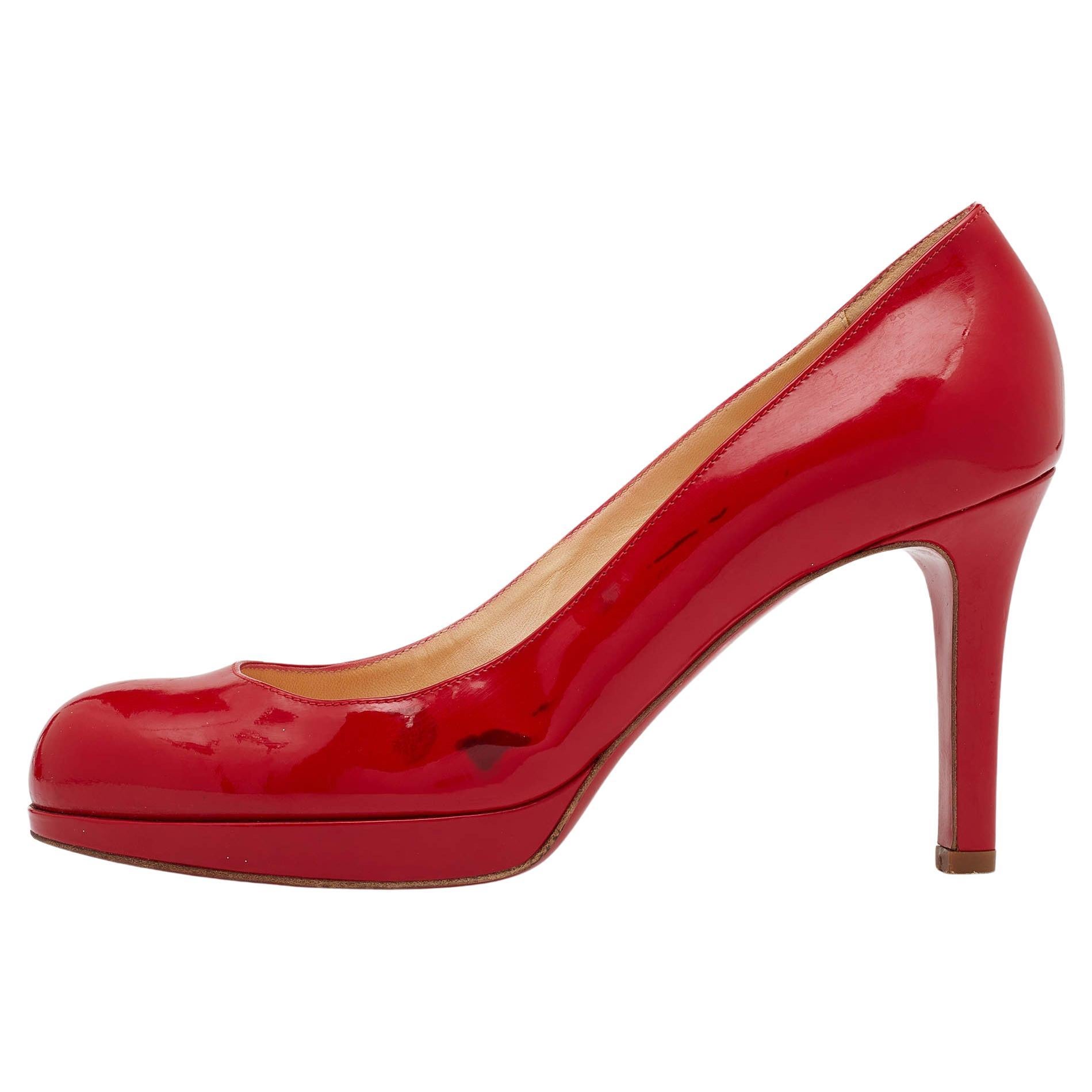 Christian Louboutin Red Patent Leather New Simple Platform Pumps Size 37 For Sale