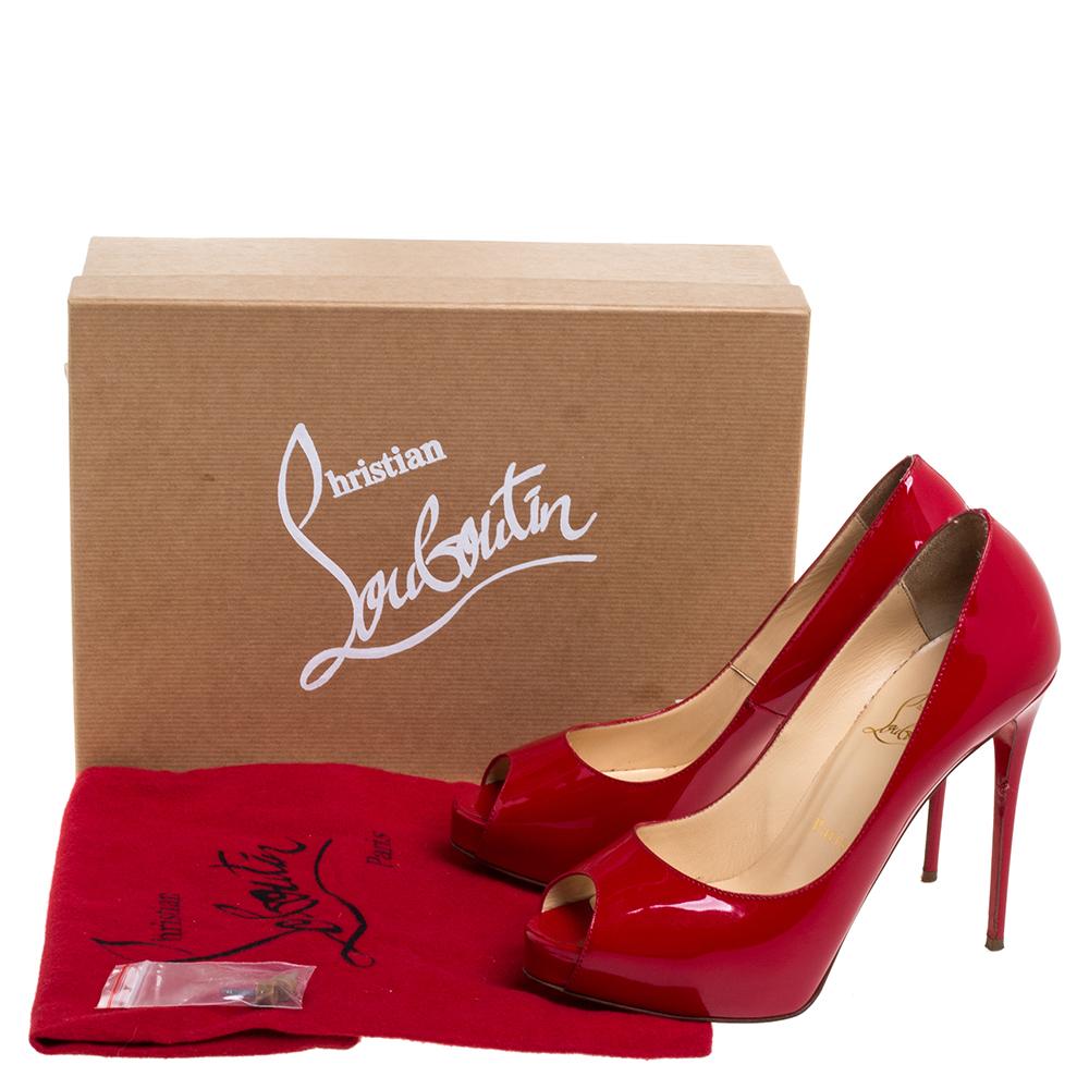 Christian Louboutin Red Patent Leather New Very Prive Peep Toe Pumps Size 37 1