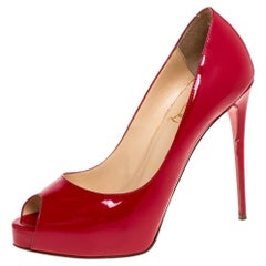 Christian Louboutin Red Patent Leather New Very Prive Peep Toe Pumps Size 37