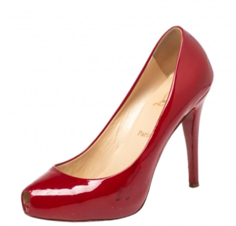  Christian Louboutin escarpins à bout ouvert en cuir verni rouge, taille 38 Pour femmes 